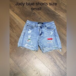 Judy Blue Light Wash Distressed Denim Shorts with Colorful Patchwork